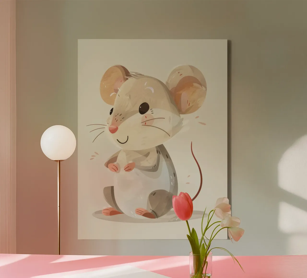 Mignonne souris de dessin animé à la fourrure douce, assise sur un objet d'art léger toile avec Caisse américaine de DesignDoodle