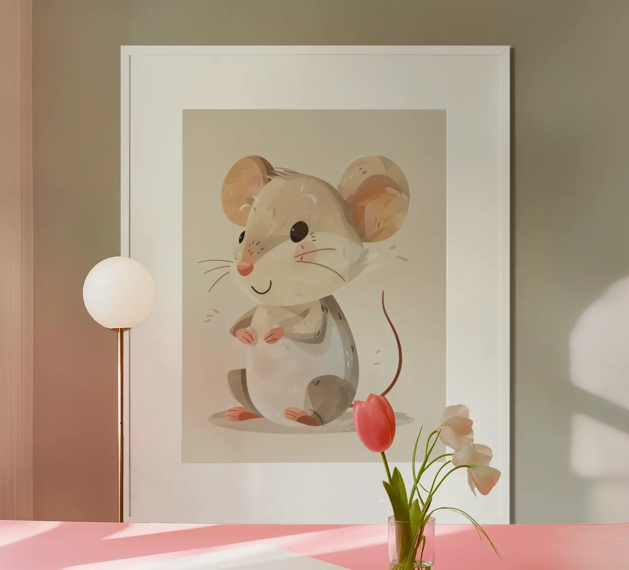 Mignonne souris de dessin animé à la fourrure douce, assise sur un objet d'art léger hahnemühle de DesignDoodle
