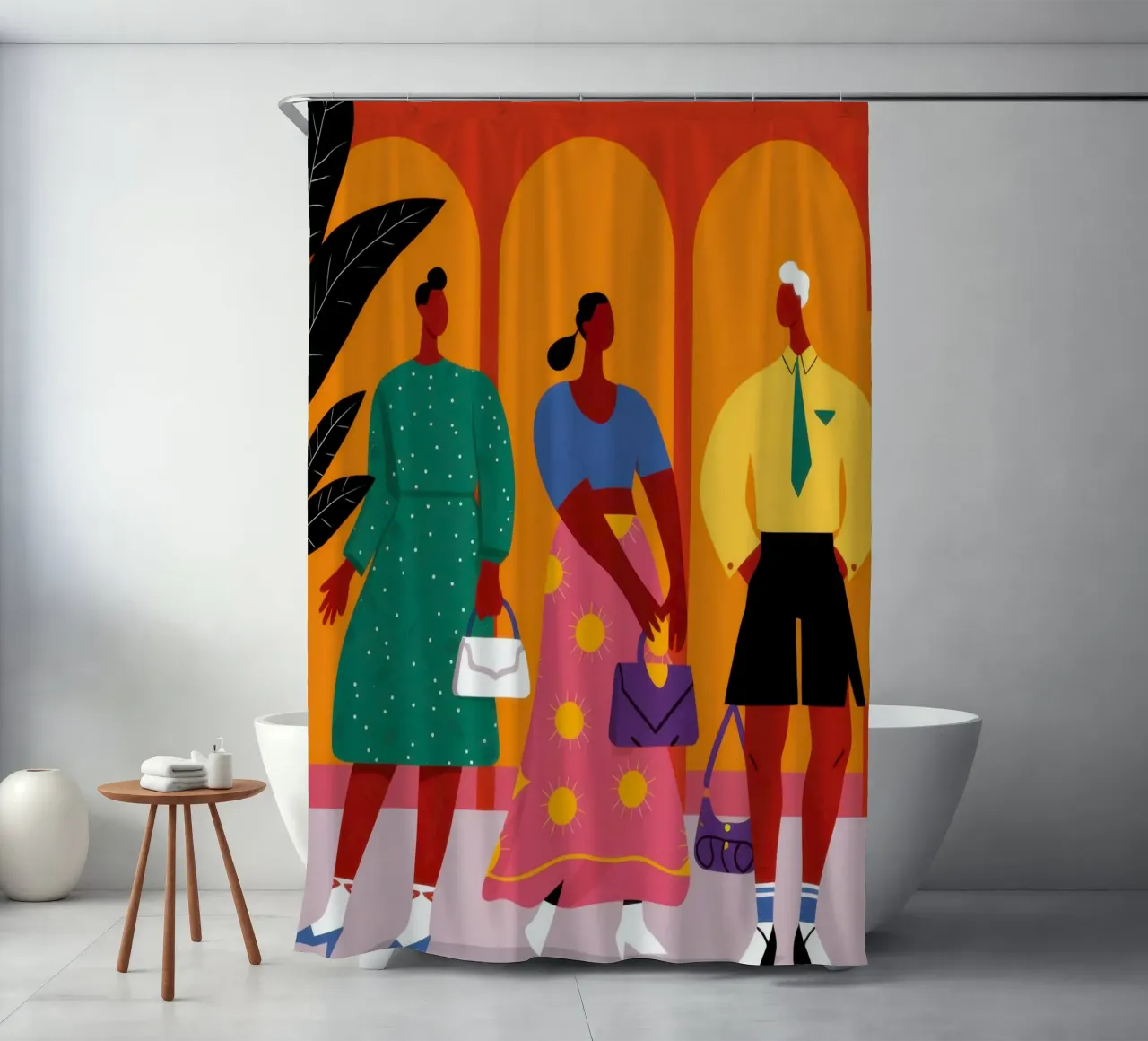 The Fashionable Trio shower curtain by Mythy Brush