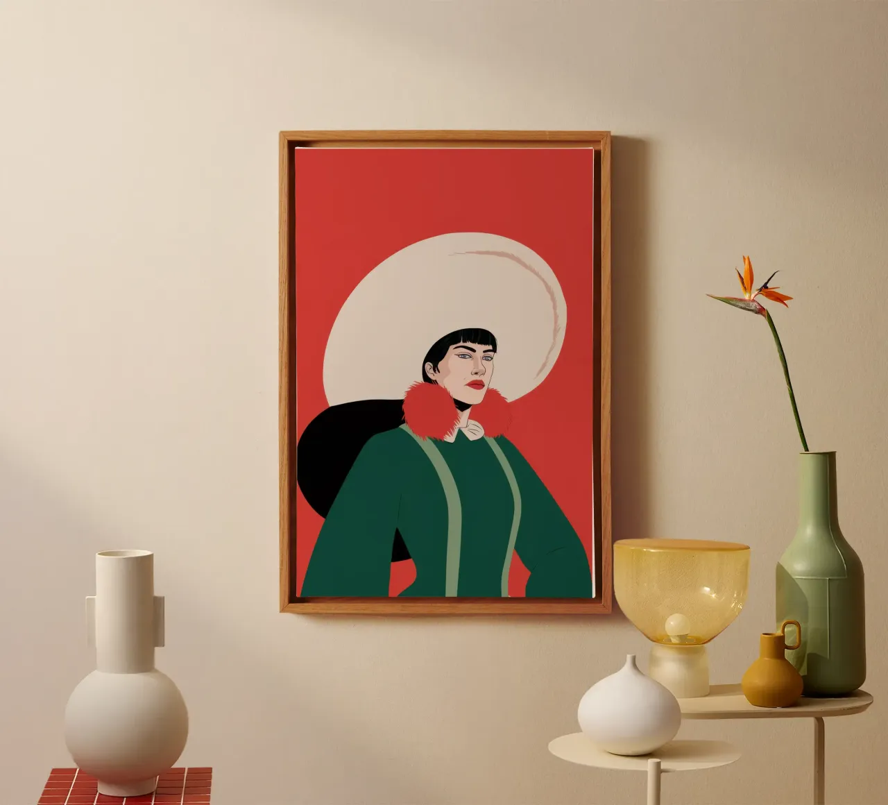 Dame met witte hoed canvas met Baklijst van Flock Reverie