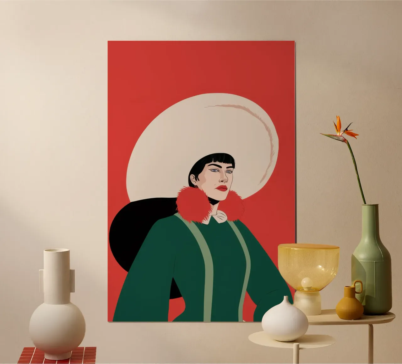 La signora con il cappello bianco poster con telaio in legno da Flock Reverie