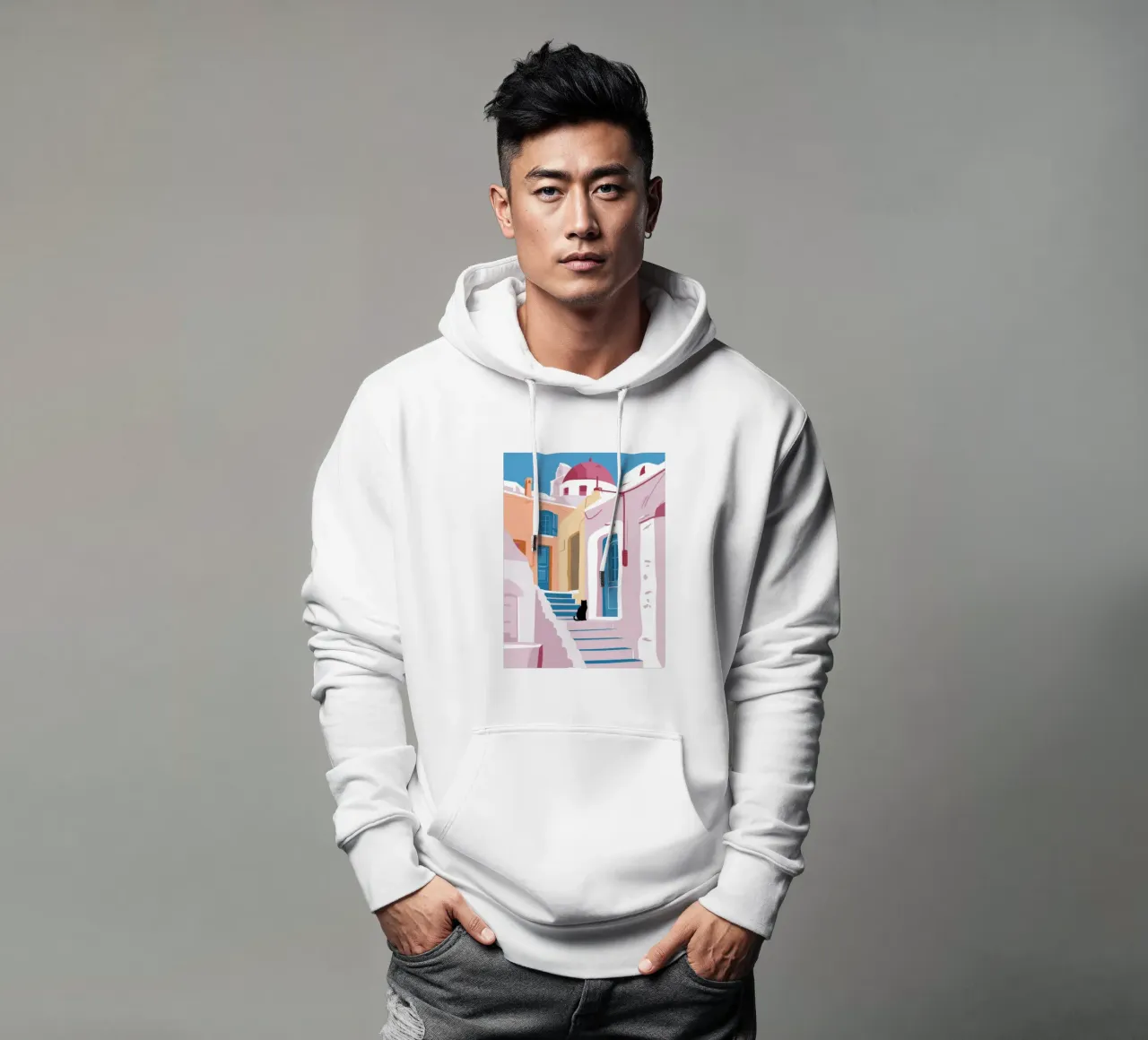 Gatto delle scale di Santorini felpa con cappuccio da Dream Gesso