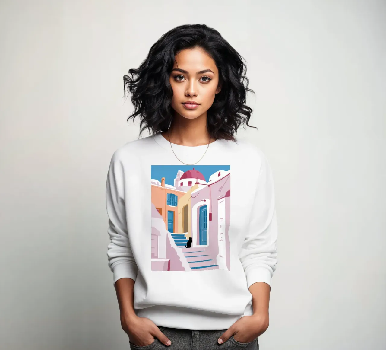 Gatto delle scale di Santorini felpa da Dream Gesso