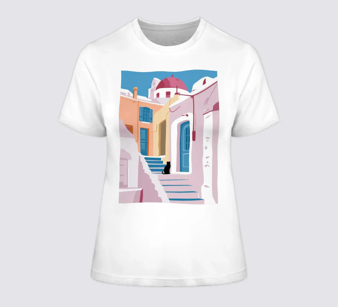 Gatto delle scale di Santorini t-shirt da donna da Dream Gesso