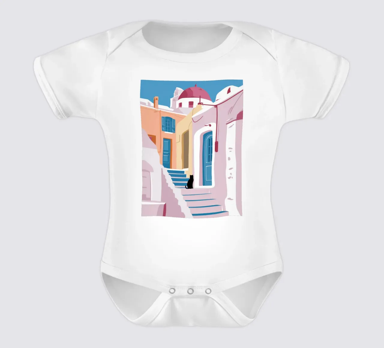 Gatto delle scale di Santorini body neonato maniche corte da Dream Gesso