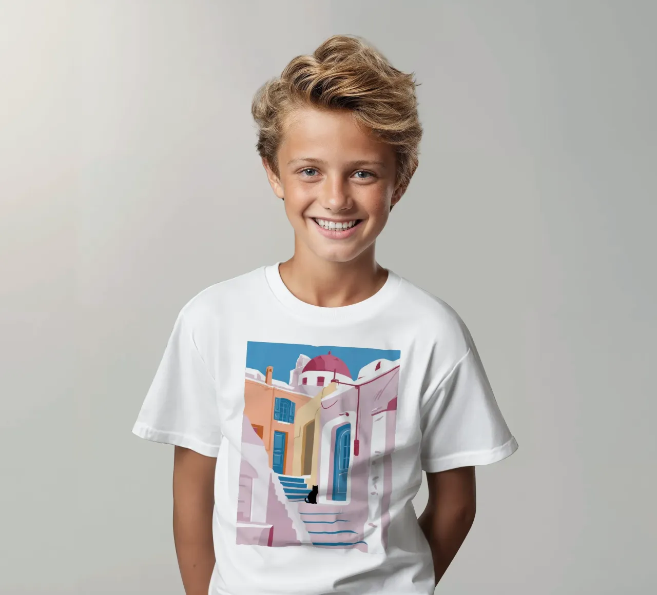 Gatto delle scale di Santorini t-shirt bambini da Dream Gesso