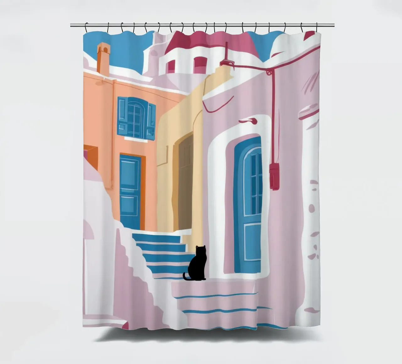 Gatto delle scale di Santorini tenda da doccia da Dream Gesso