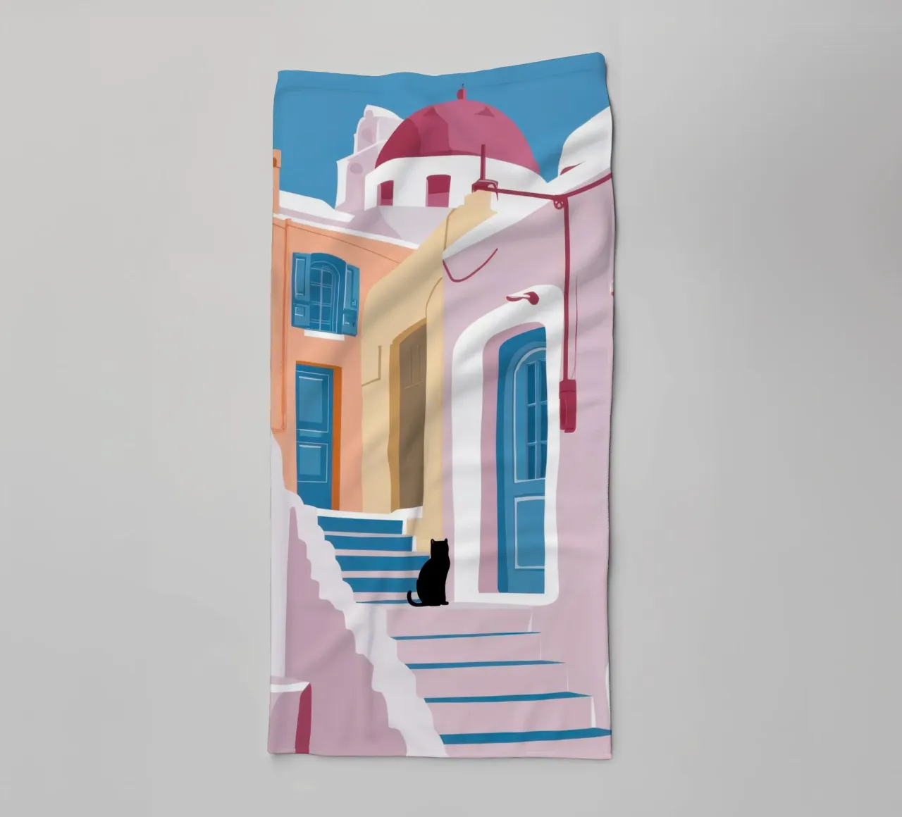 Gatto delle scale di Santorini asciugamano da bagno da Dream Gesso