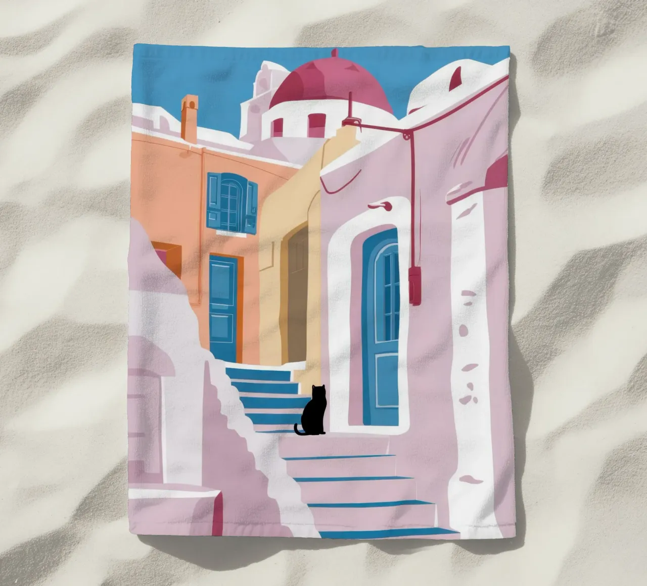 Gatto delle scale di Santorini telo mare da Dream Gesso
