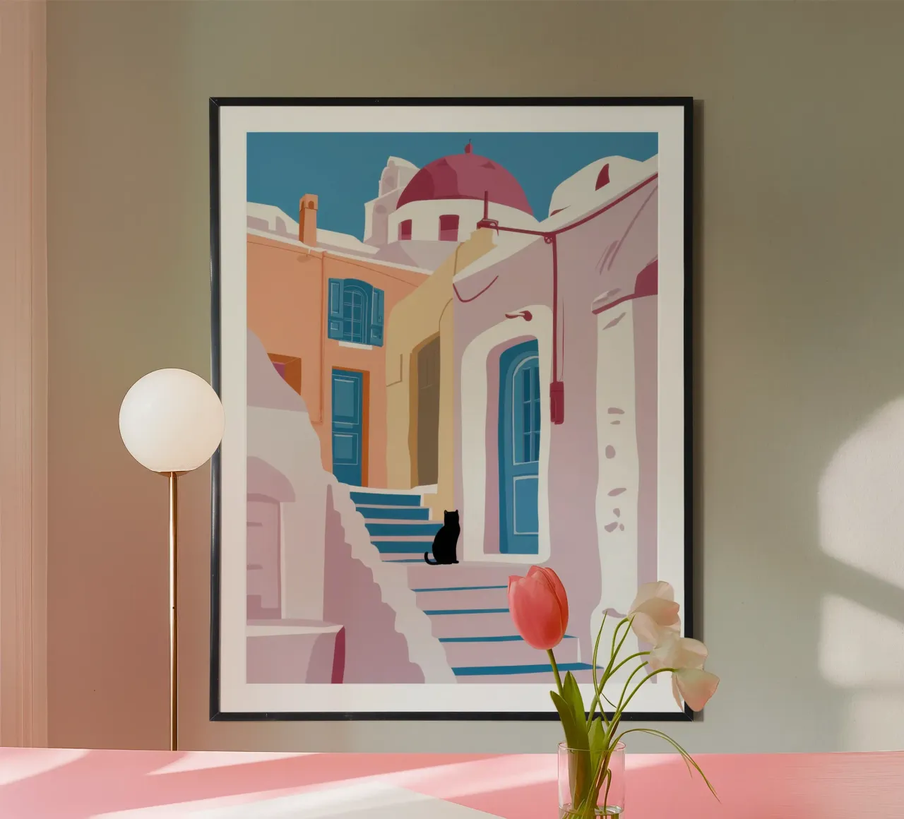 Gatto delle scale di Santorini carta hahnemühle da Dream Gesso