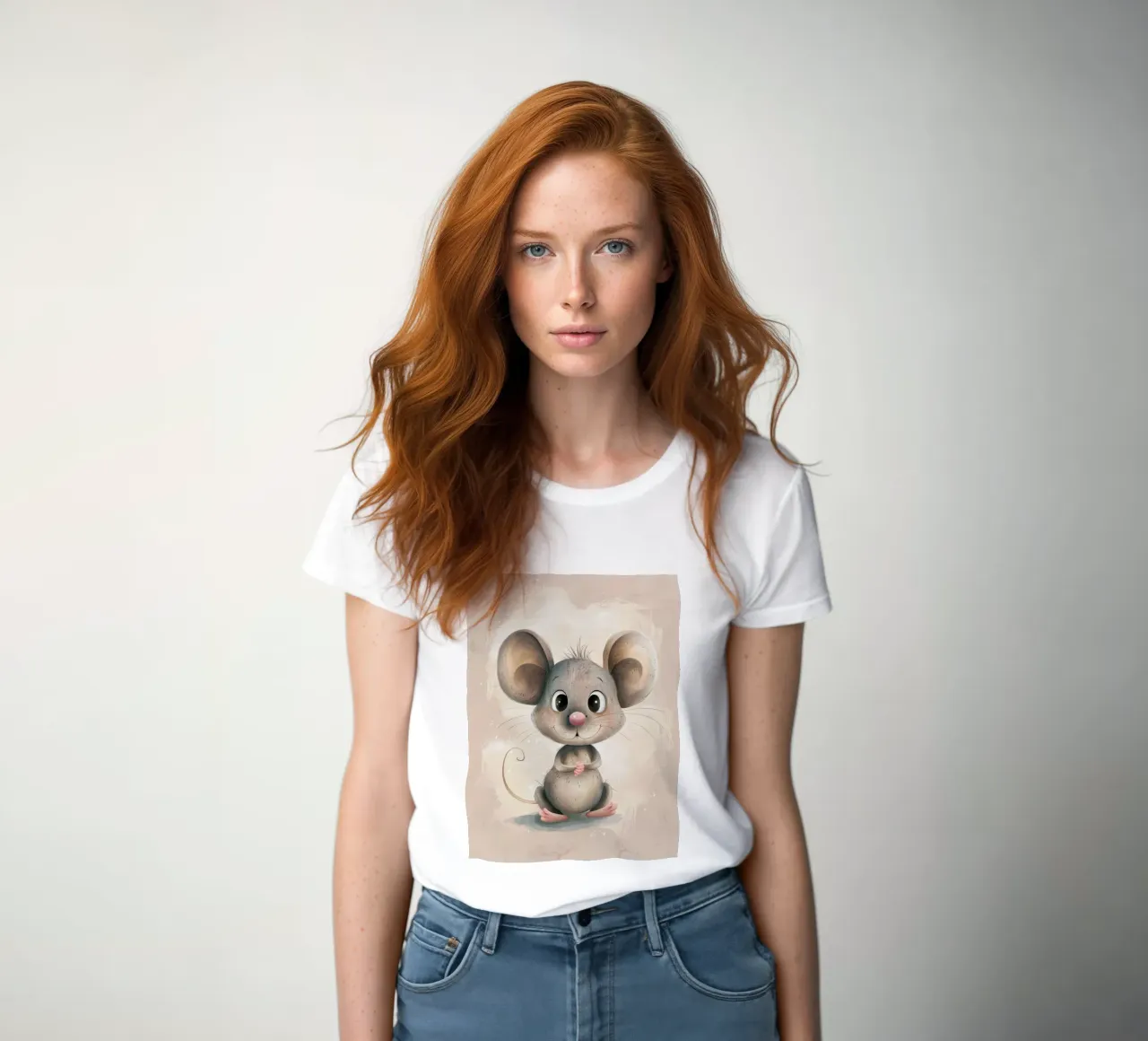 Mignonne souris de dessin animé avec de grandes oreilles et un visage amical t-shirt ajusté pour femmes de DesignDoodle