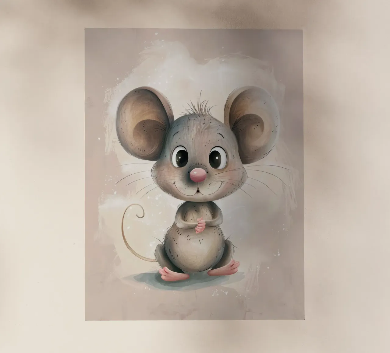 Cute cartoon mouse character with big ears and friendly face backlit film by DesignDoodle