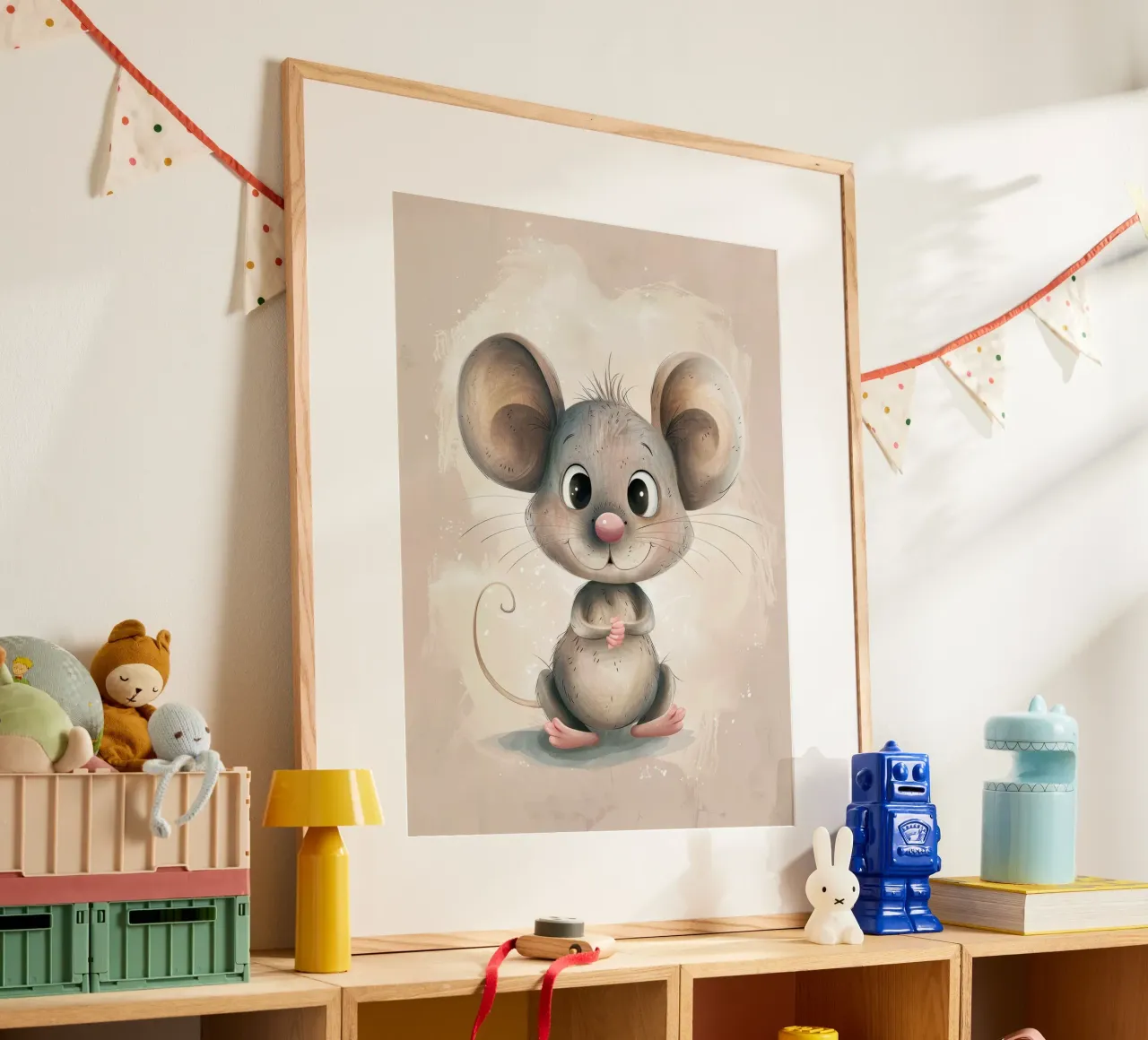 Cute cartoon mouse character with big ears and friendly face hahnemühle by DesignDoodle