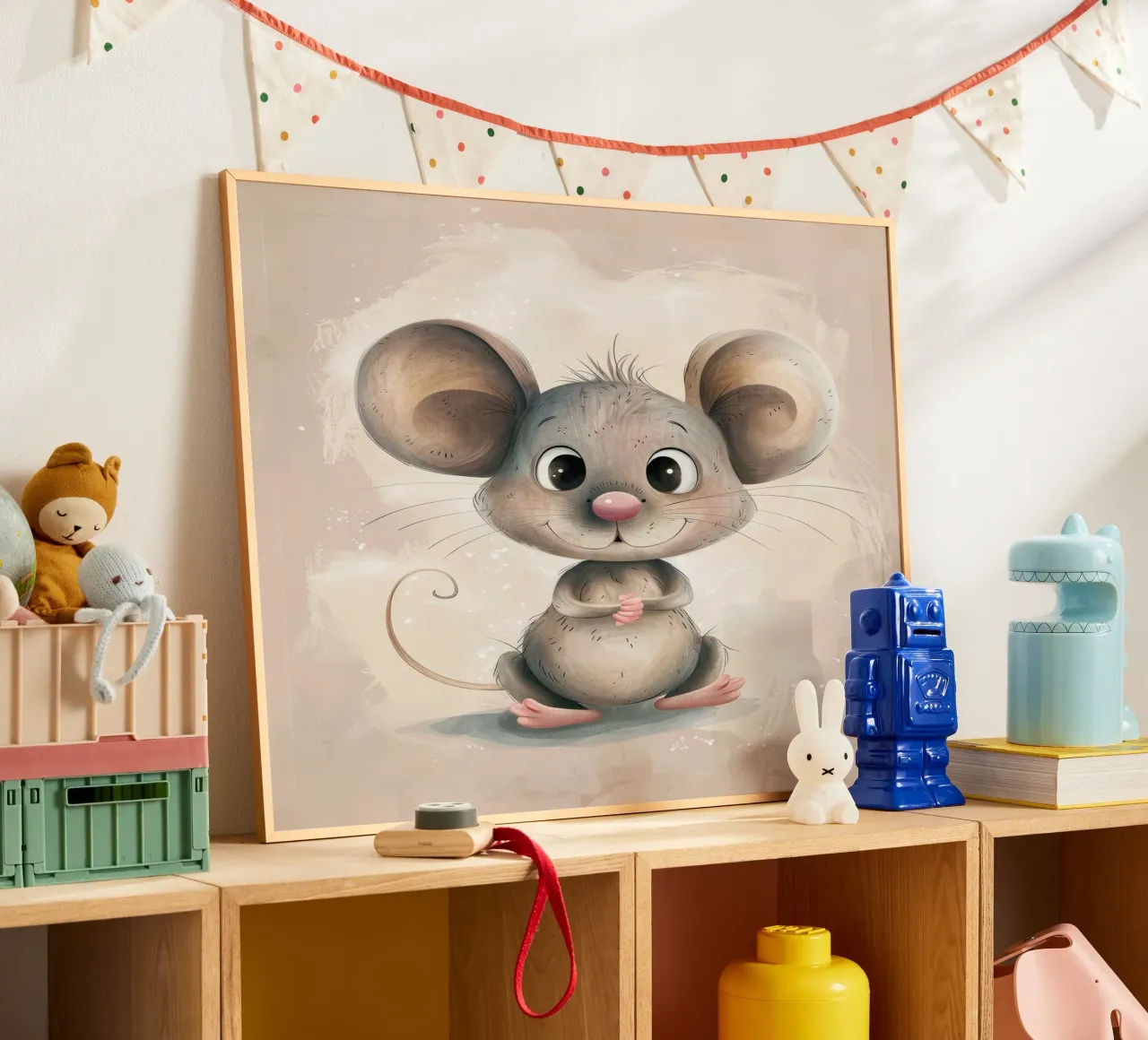 Cute cartoon mouse character with big ears and friendly face hahnemühle by DesignDoodle