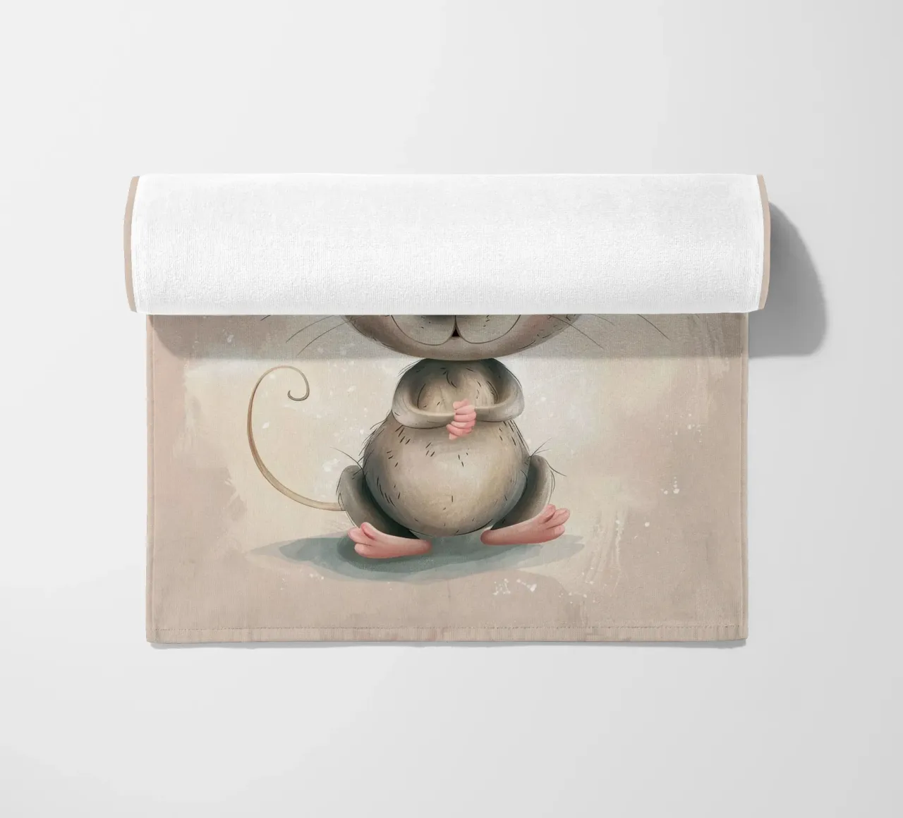Cute cartoon mouse character with big ears and friendly face beach towel by DesignDoodle
