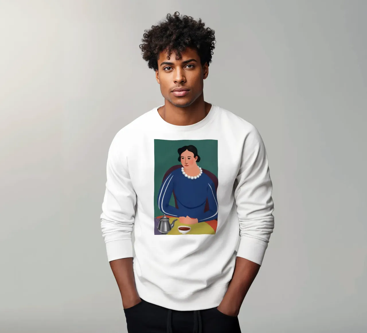 Mujer con cafetera sudadera de Flock Reverie