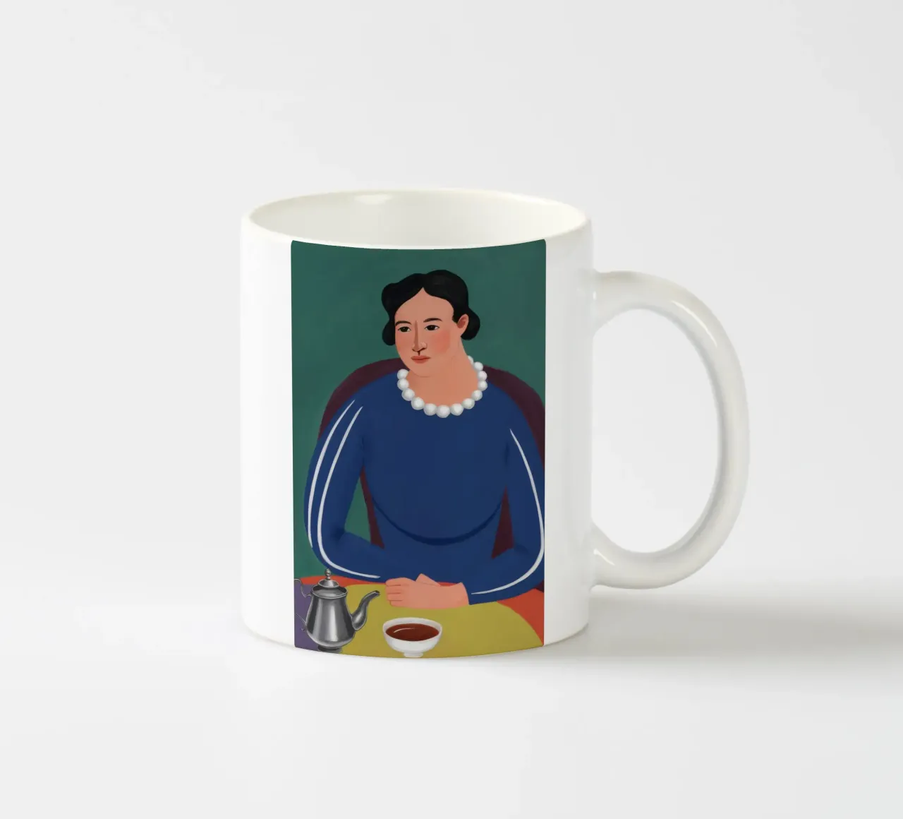 Donna con caffettiera tazza in ceramica da Flock Reverie
