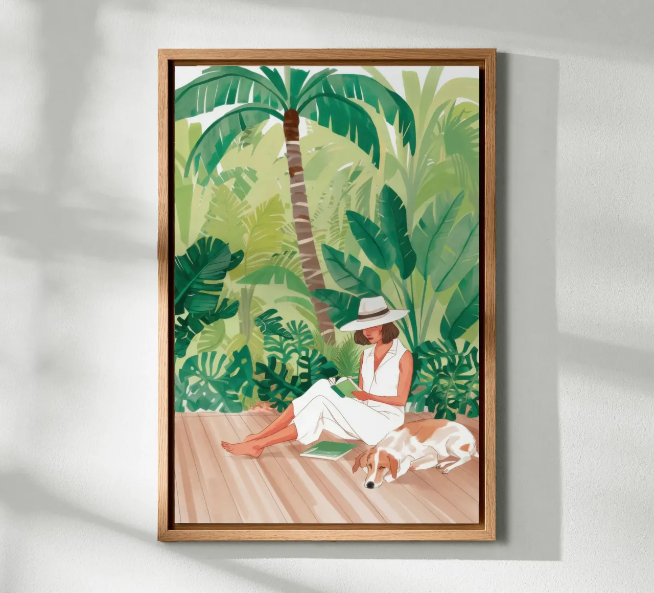 Reading in the Shade canvas with Floater frame by Flock Reverie