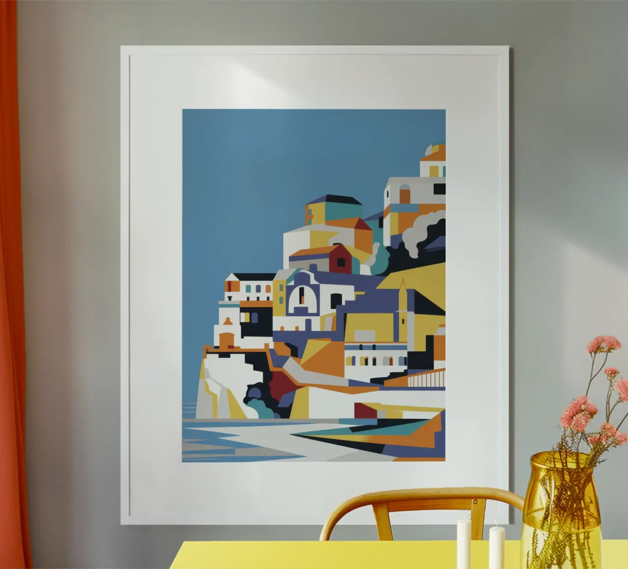 Villaggio Azure Hillside poster con telaio in plastica da Prism Ritual