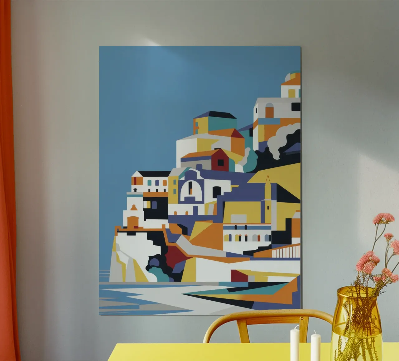 Villaggio Azure Hillside poster con telaio in plastica da Prism Ritual