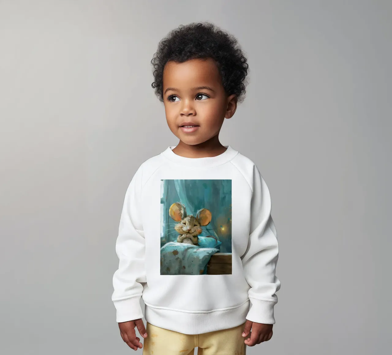 Souris heureuse se reposant dans un lit avec une couverture chaude dans une chambre confortable sweat pour bébé de DesignDoodle