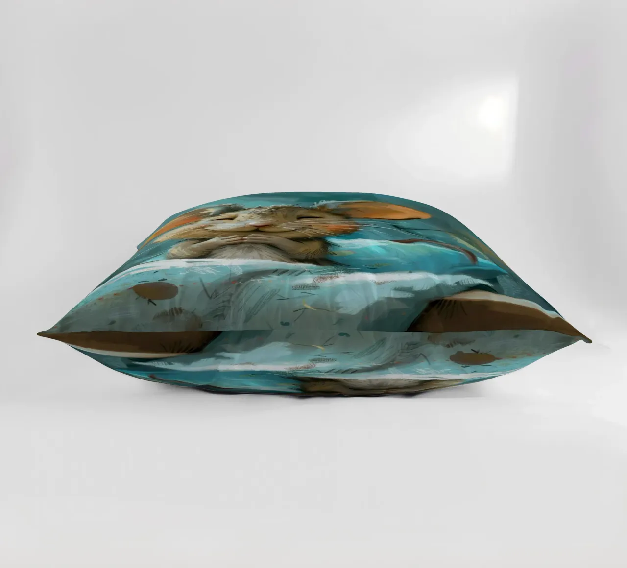 Souris heureuse se reposant dans un lit avec une couverture chaude dans une chambre confortable coussin de DesignDoodle