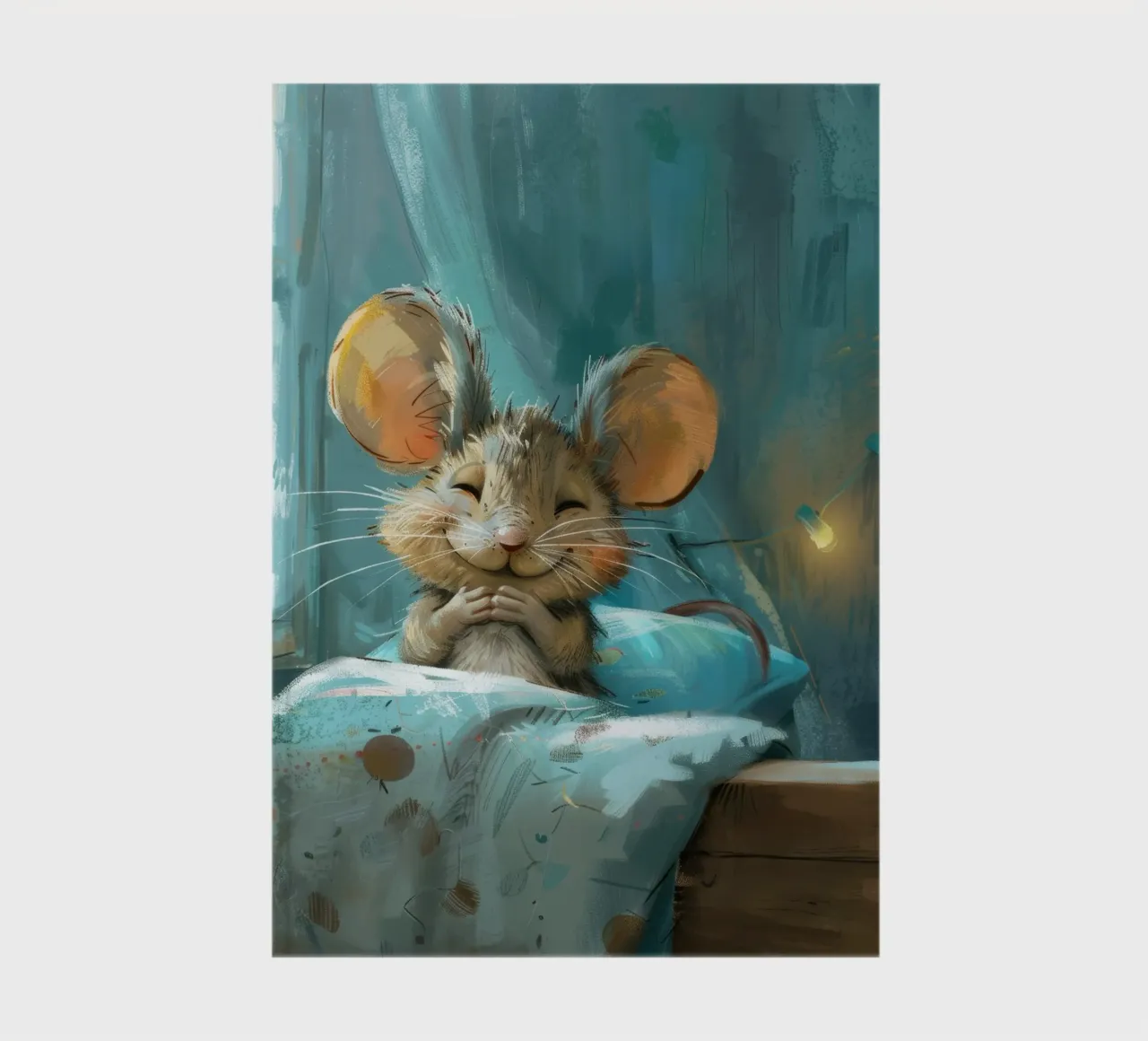 Souris heureuse se reposant dans un lit avec une couverture chaude dans une chambre confortable carnet de notes de DesignDoodle