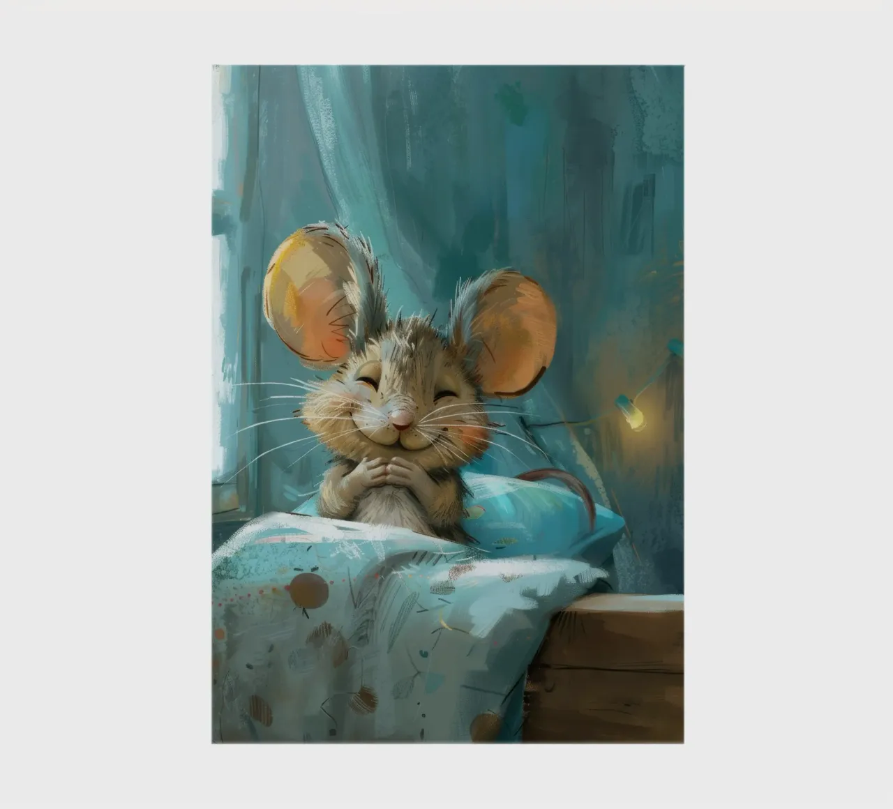 Souris heureuse se reposant dans un lit avec une couverture chaude dans une chambre confortable carnet de notes de DesignDoodle