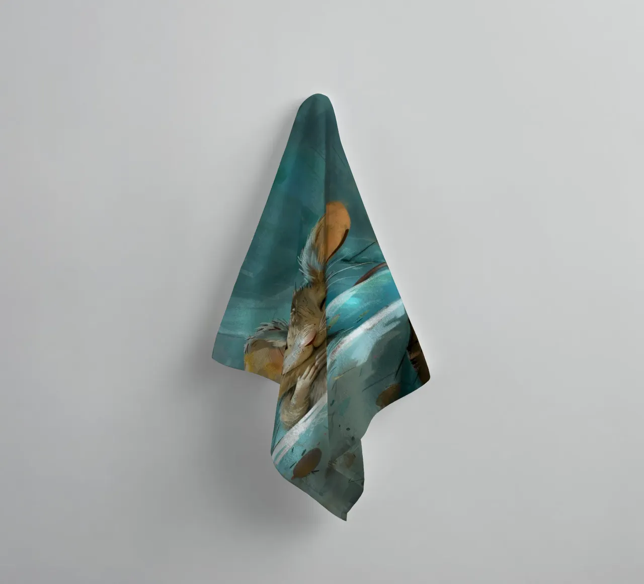 Souris heureuse se reposant dans un lit avec une couverture chaude dans une chambre confortable serviette de bain de DesignDoodle