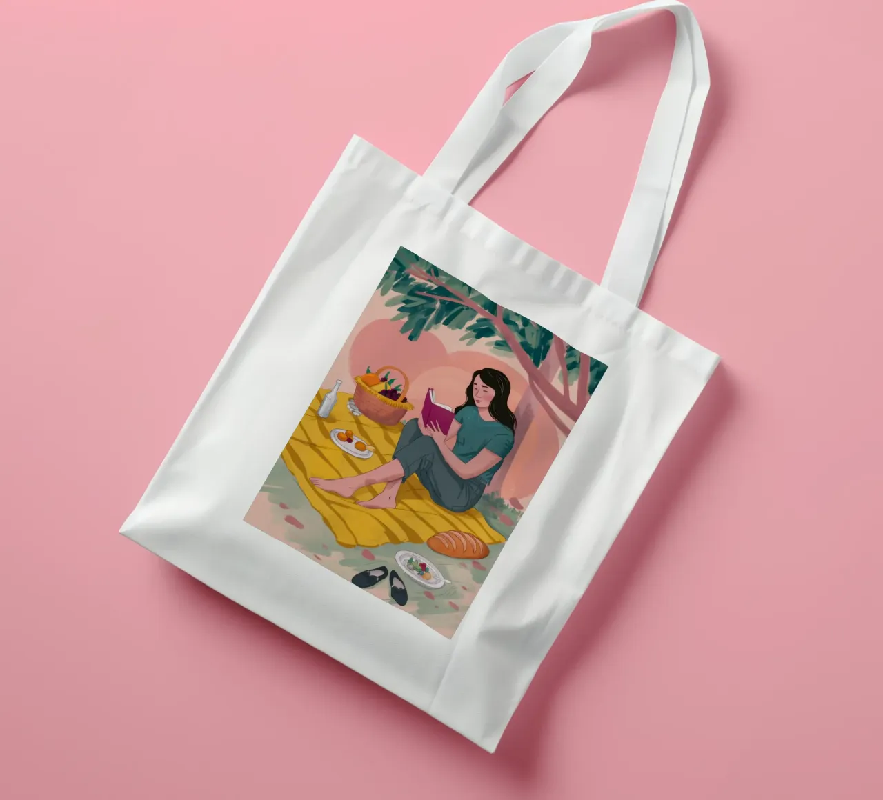 Picnic con un carlino borsa in juta da Flock Reverie