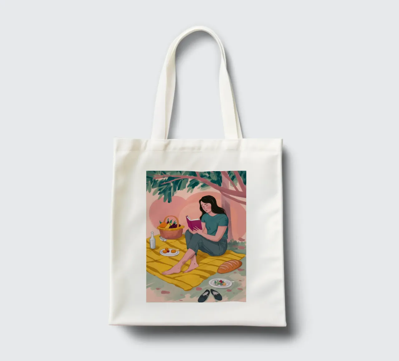 Picnic con un carlino borsa in juta da Flock Reverie