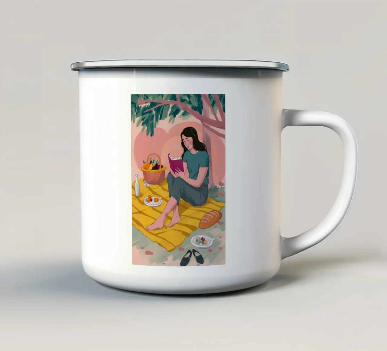Picnic con un carlino tazza in smalto da Flock Reverie