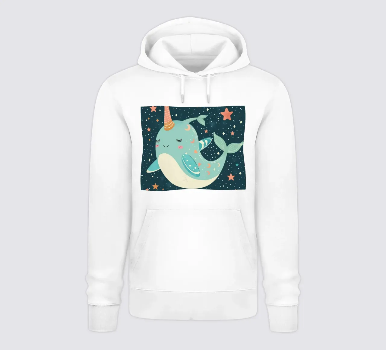 Simpatico narvalo che nuota tra le stelle in un oceano stravagante felpa con cappuccio da DesignDoodle
