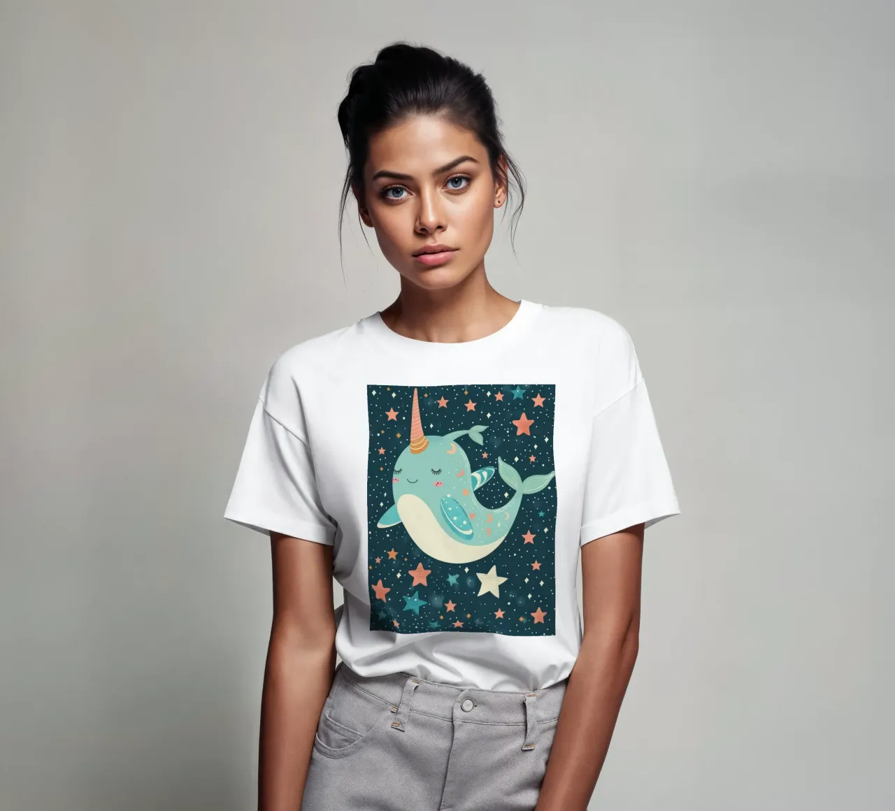 Mignon narval nageant parmi les étoiles dans un océan fantaisiste t-shirt de DesignDoodle