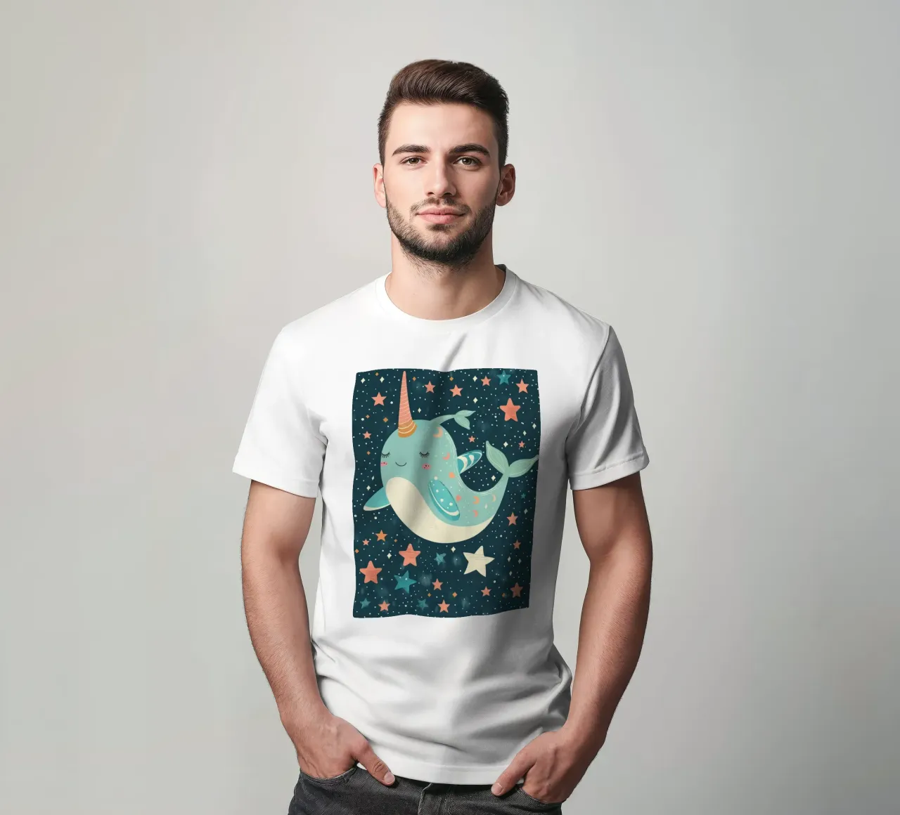 Mignon narval nageant parmi les étoiles dans un océan fantaisiste t-shirt de DesignDoodle