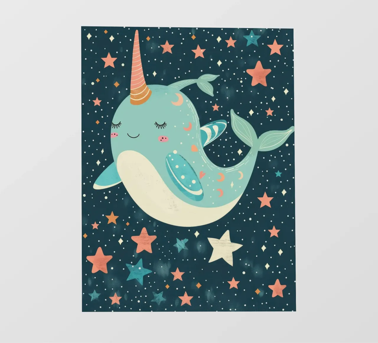 Simpatico narvalo che nuota tra le stelle in un oceano stravagante pellicola backlit da DesignDoodle