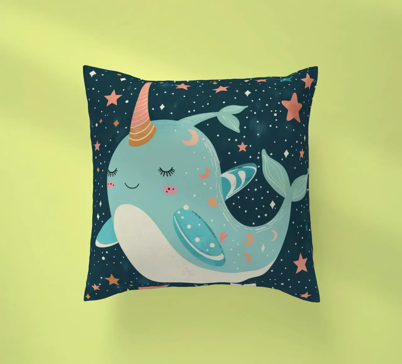Mignon narval nageant parmi les étoiles dans un océan fantaisiste coussin de DesignDoodle