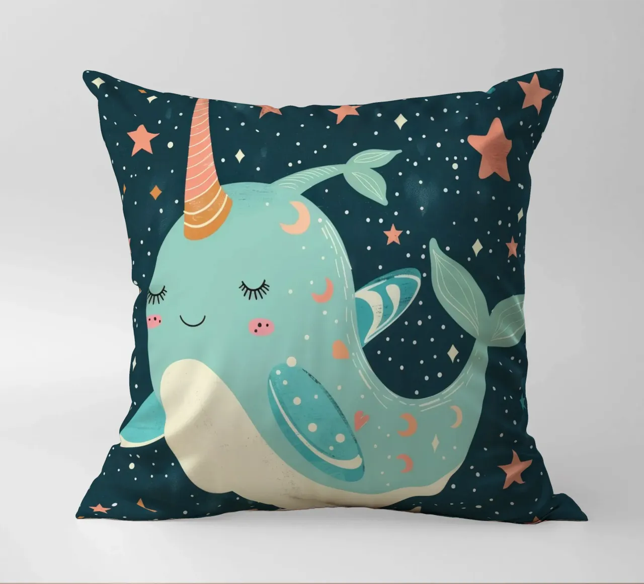 Mignon narval nageant parmi les étoiles dans un océan fantaisiste coussin de DesignDoodle