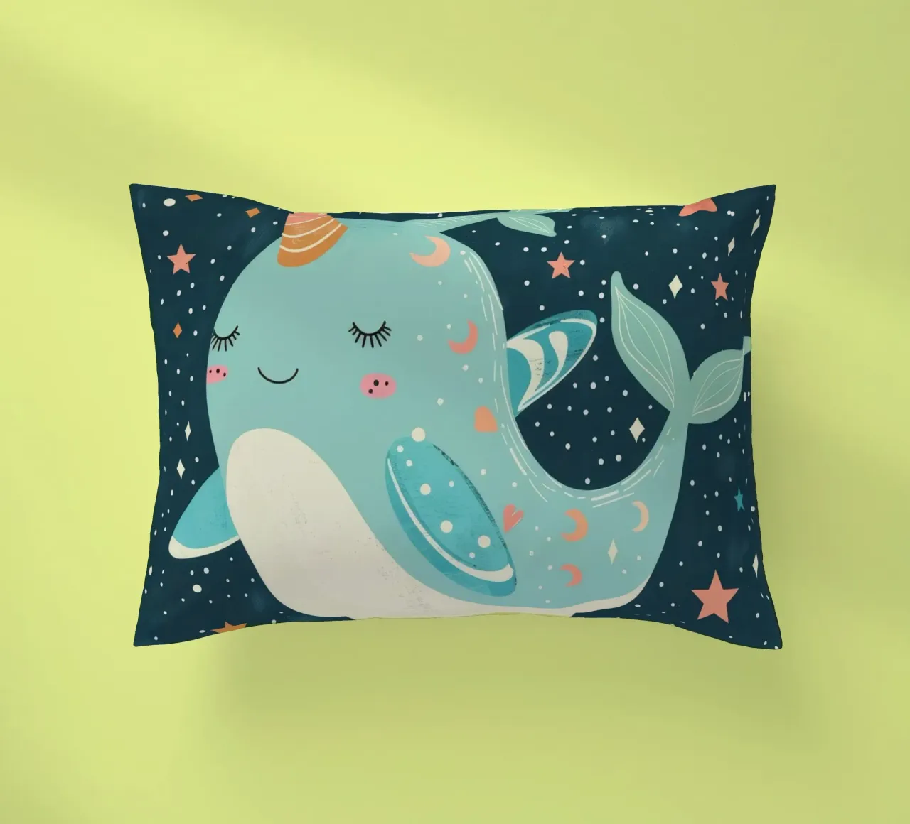 Mignon narval nageant parmi les étoiles dans un océan fantaisiste coussin de DesignDoodle