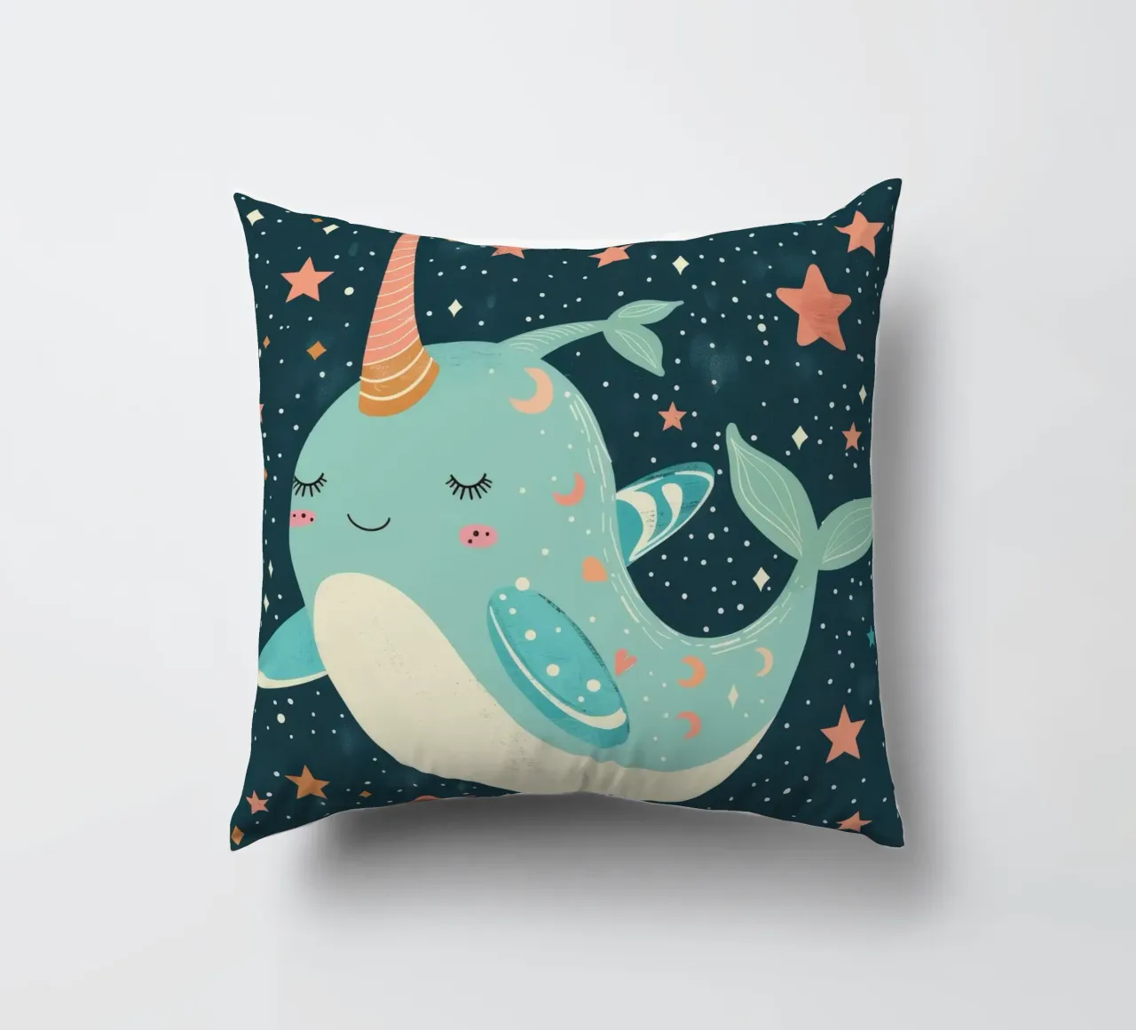 Mignon narval nageant parmi les étoiles dans un océan fantaisiste coussin de DesignDoodle