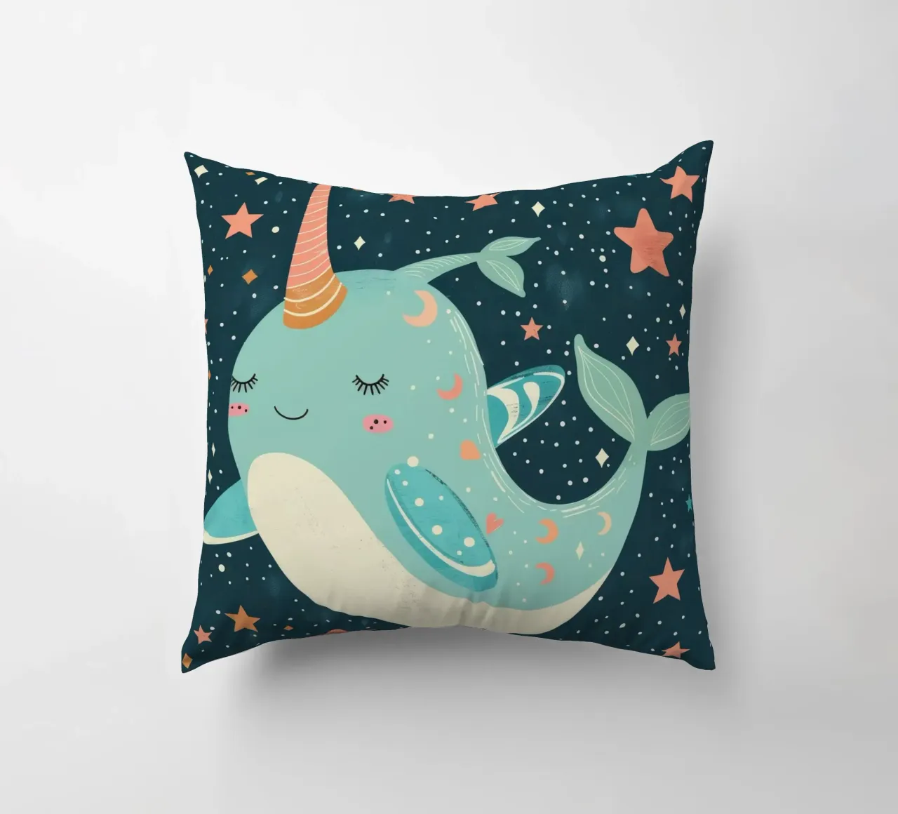 Mignon narval nageant parmi les étoiles dans un océan fantaisiste coussin de DesignDoodle