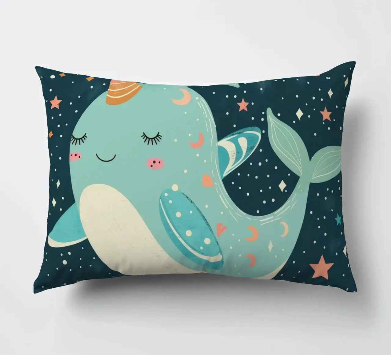 Mignon narval nageant parmi les étoiles dans un océan fantaisiste coussin de DesignDoodle