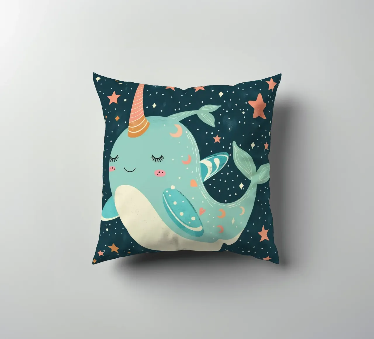 Mignon narval nageant parmi les étoiles dans un océan fantaisiste coussin de DesignDoodle