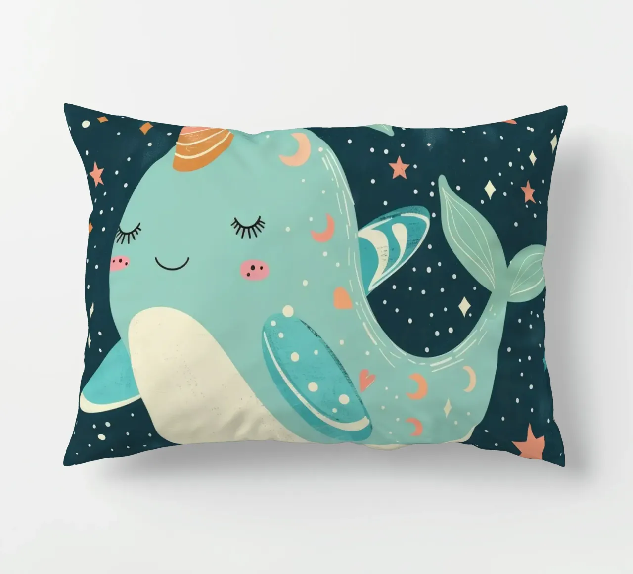 Mignon narval nageant parmi les étoiles dans un océan fantaisiste coussin de DesignDoodle
