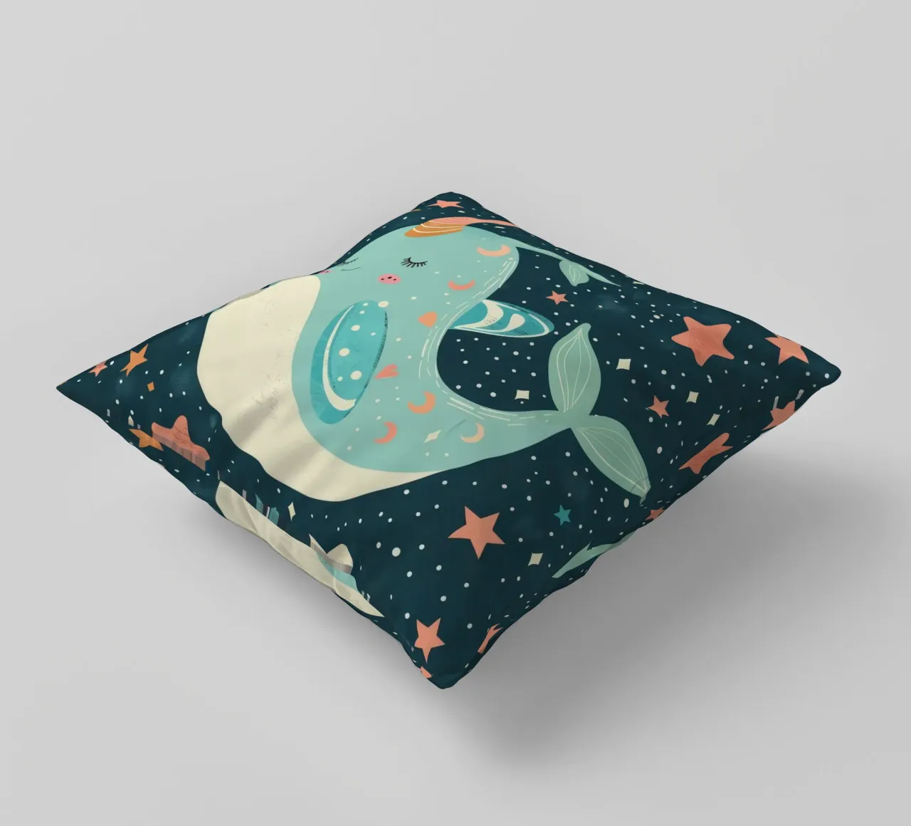 Mignon narval nageant parmi les étoiles dans un océan fantaisiste coussin de DesignDoodle