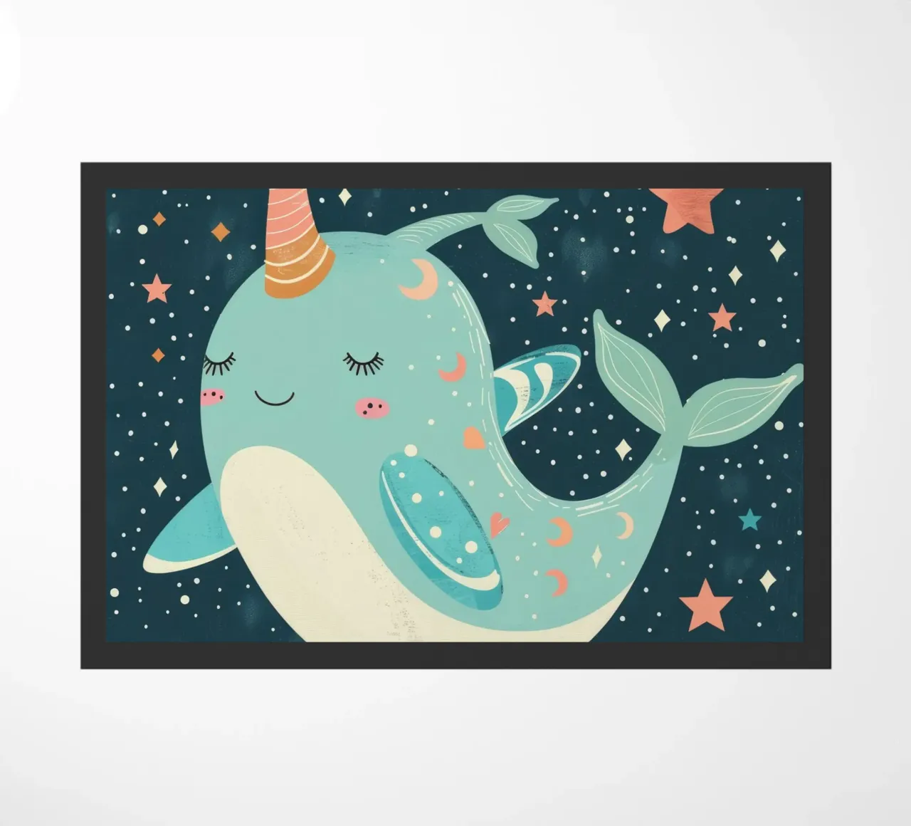 Mignon narval nageant parmi les étoiles dans un océan fantaisiste paillasson de DesignDoodle