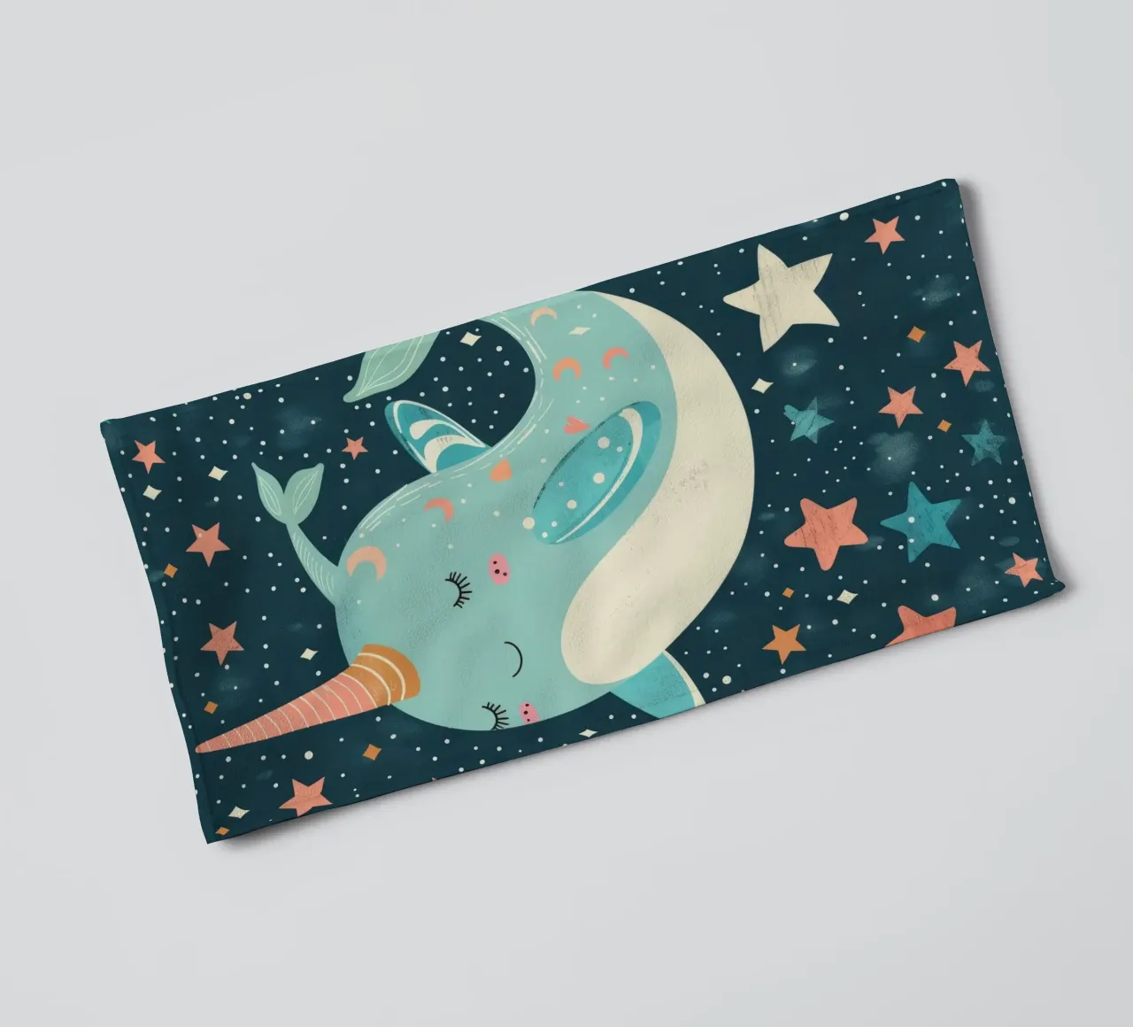 Mignon narval nageant parmi les étoiles dans un océan fantaisiste serviette de bain de DesignDoodle