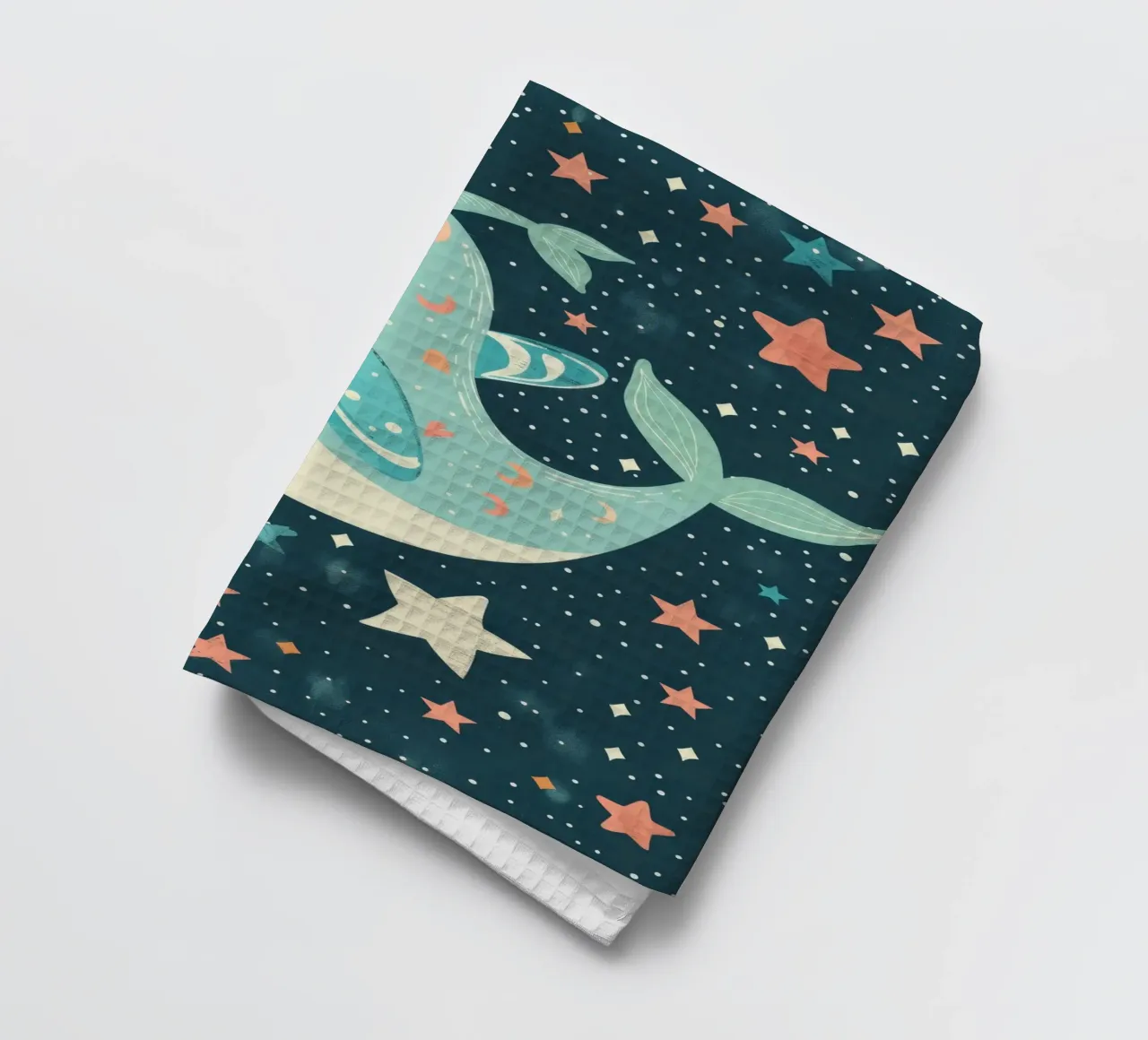 Mignon narval nageant parmi les étoiles dans un océan fantaisiste torchon de DesignDoodle