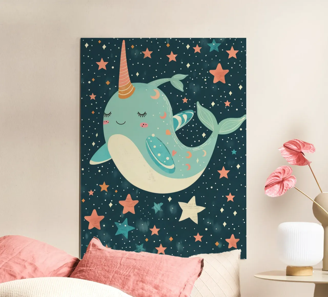 Mignon narval nageant parmi les étoiles dans un océan fantaisiste hahnemühle de DesignDoodle