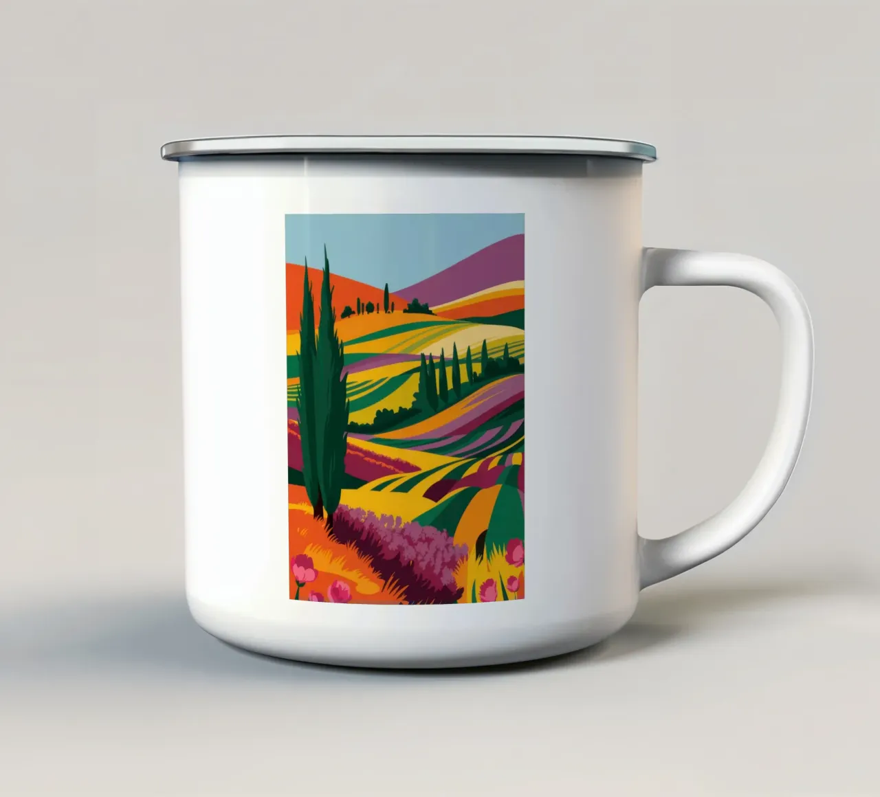 Colline toscane baciate dal sole tazza in smalto da Ink Pulse